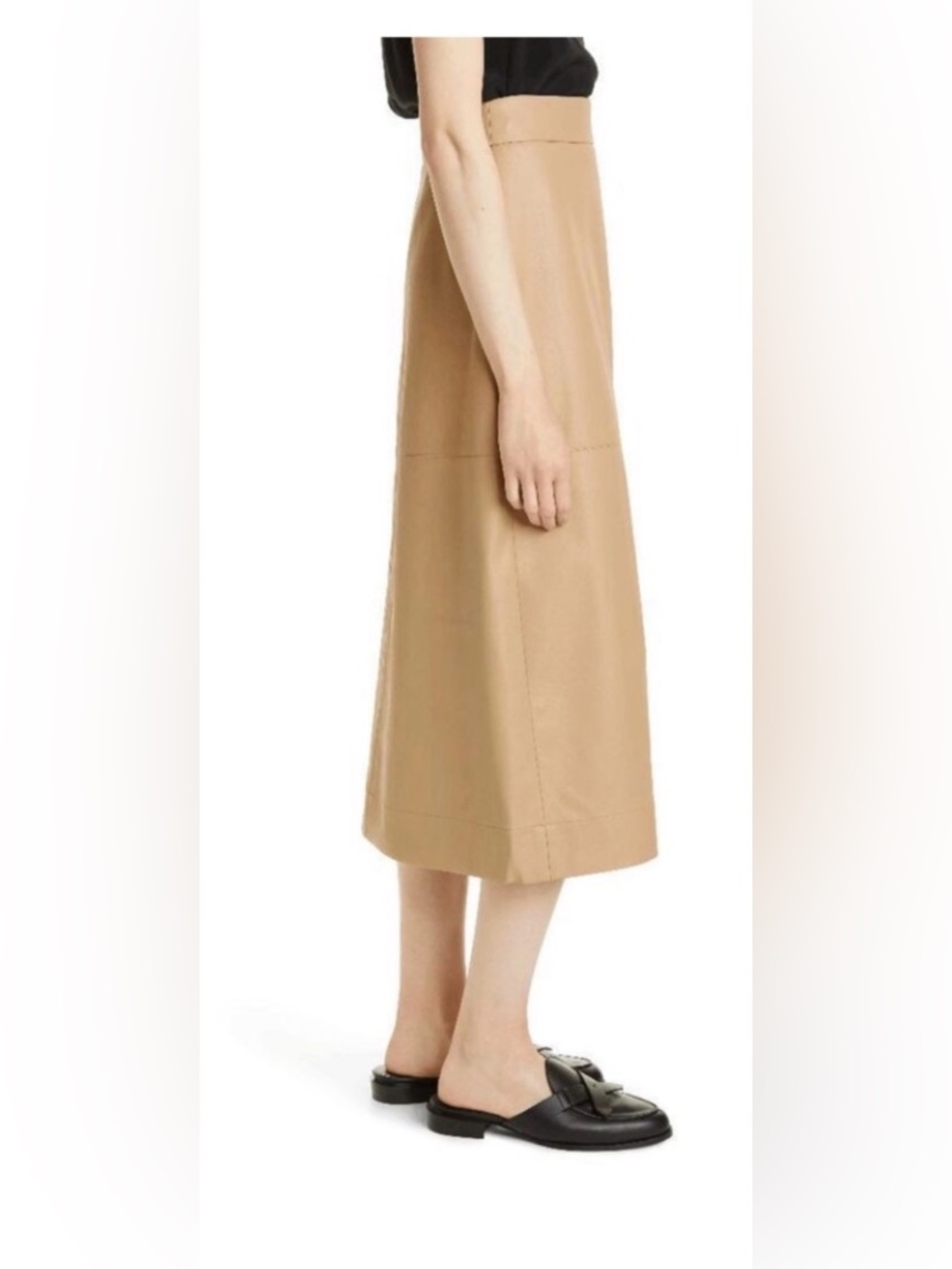 Ted Baker Faux Leather Camel Wrap Midi Skirt — Size 6 (US 14) - Picture 3 of 13